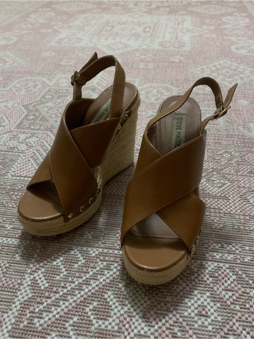Steve Madden Brown Cross-Strap Espadrille Wedge Sandals